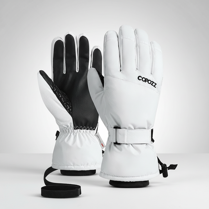 Close-up of GlideGrip unisex waterproof thermal winter gloves, ideal for motorcycle riding