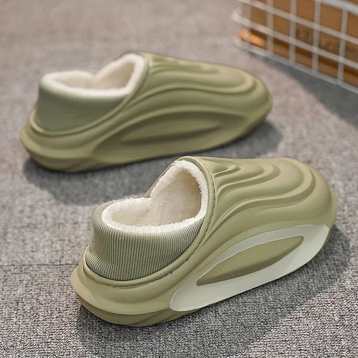 Unisex Wave Fleece Slip-On Slides, cushioned for cozy comfort, perfect casual waterproof footwear.