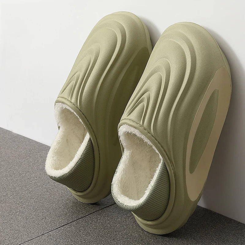 Modern unisex wave fleece slides, easy slip-on design, providing ultimate cushioned comfort & casual style.