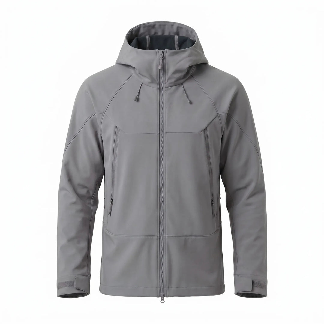 Stylish and functional hooded outdoor jacket, weather-resistant for hiking adventures.