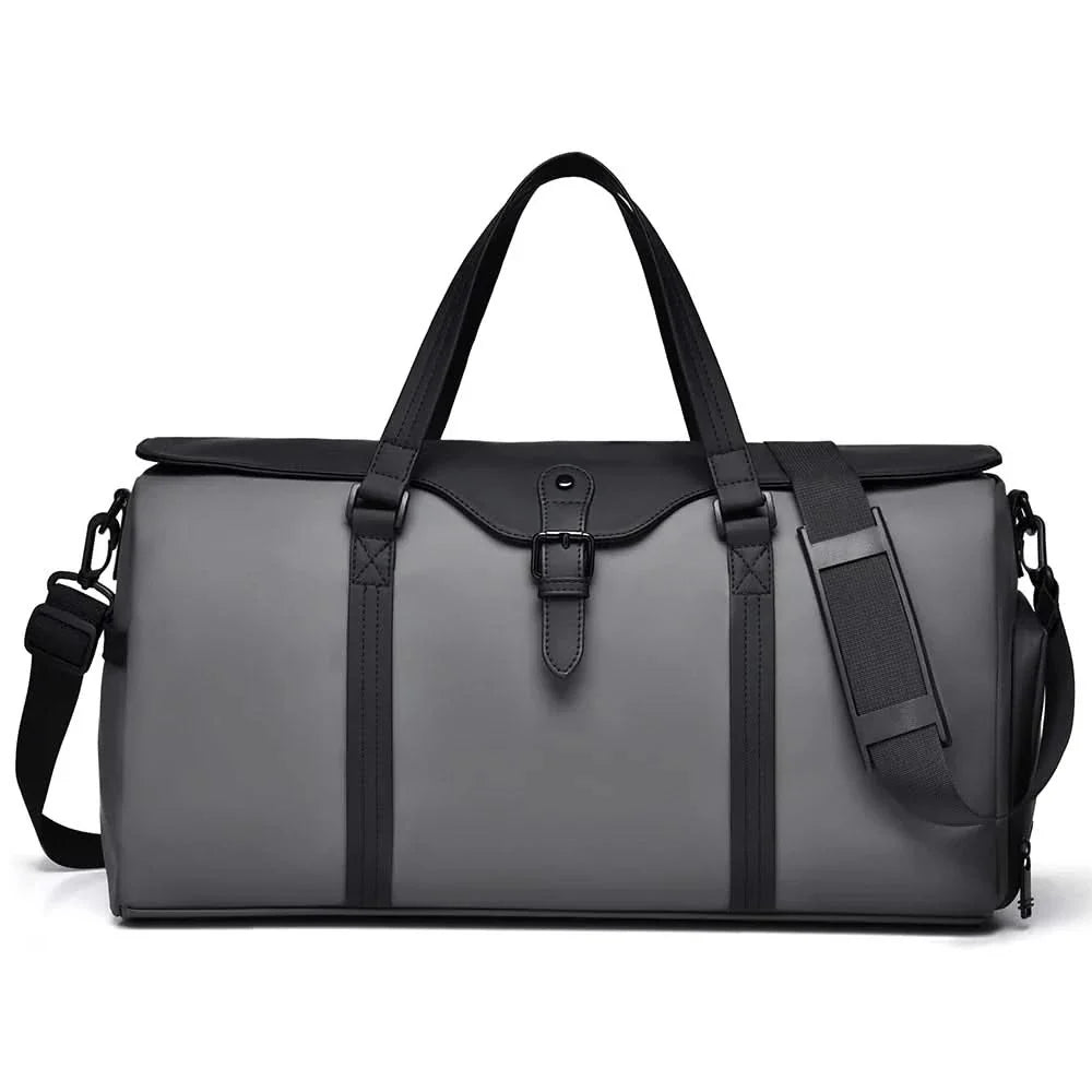 Elegant weekend duffle bag, a stylish and practical piece of carry-on luggage for trips.