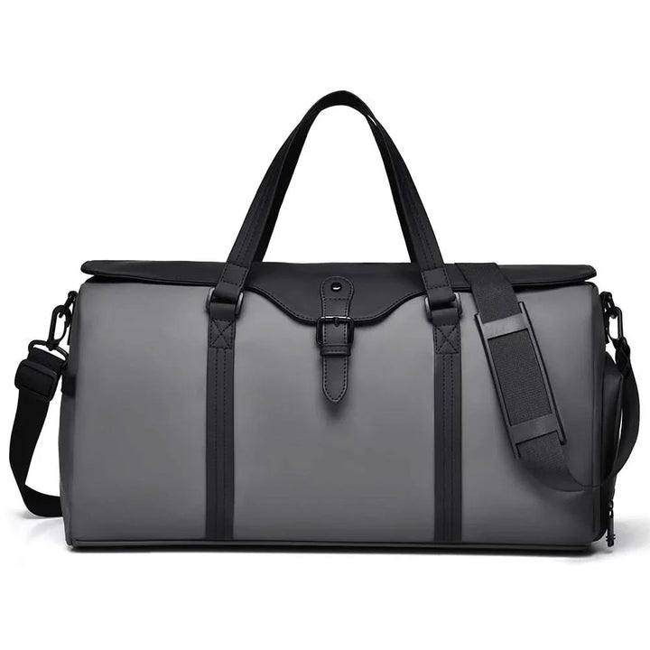Elegant weekend duffle bag, a stylish and practical piece of carry-on luggage for trips.