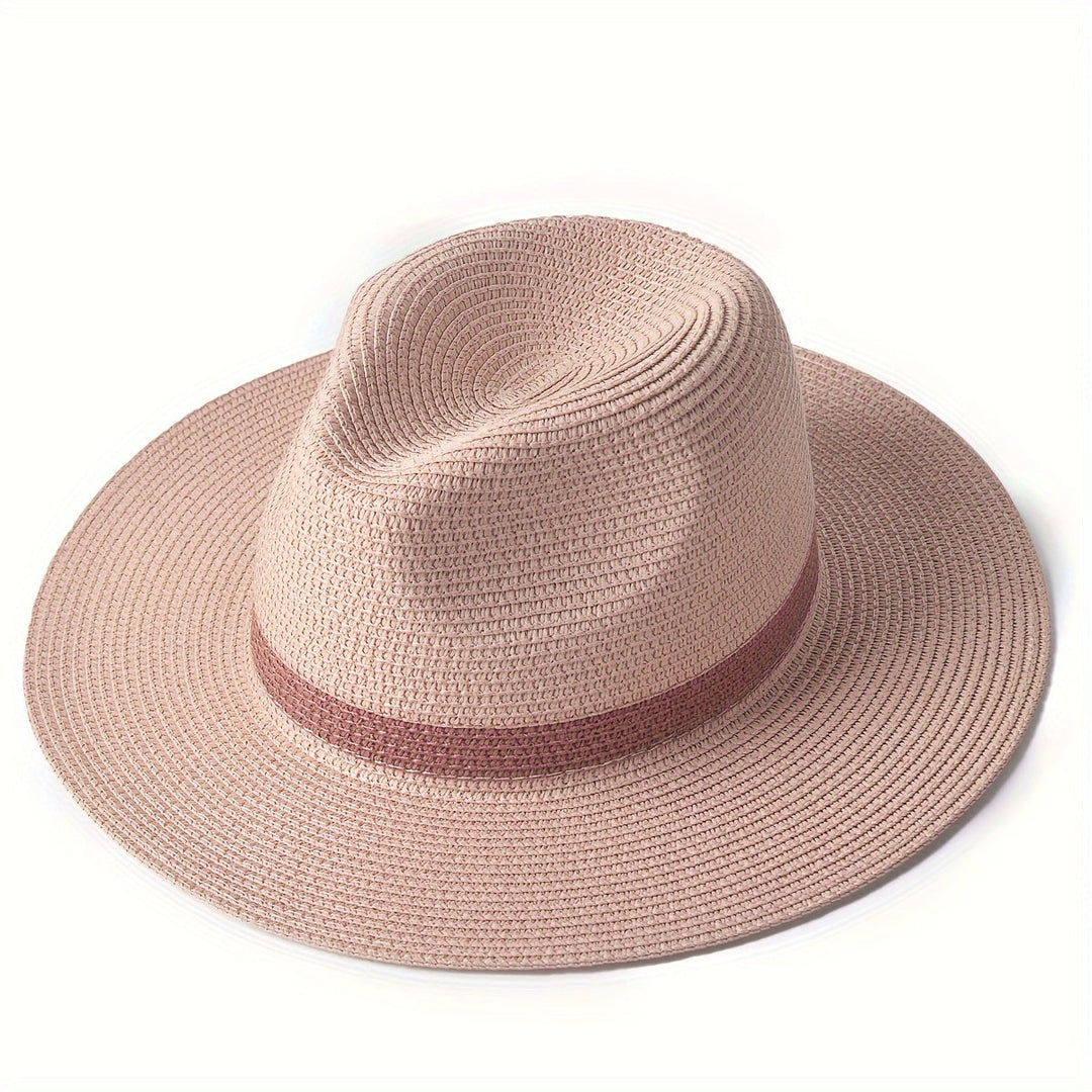 Close-up of a breathable wide brim sun hat, showcasing its weave, perfect for summer UV protection.