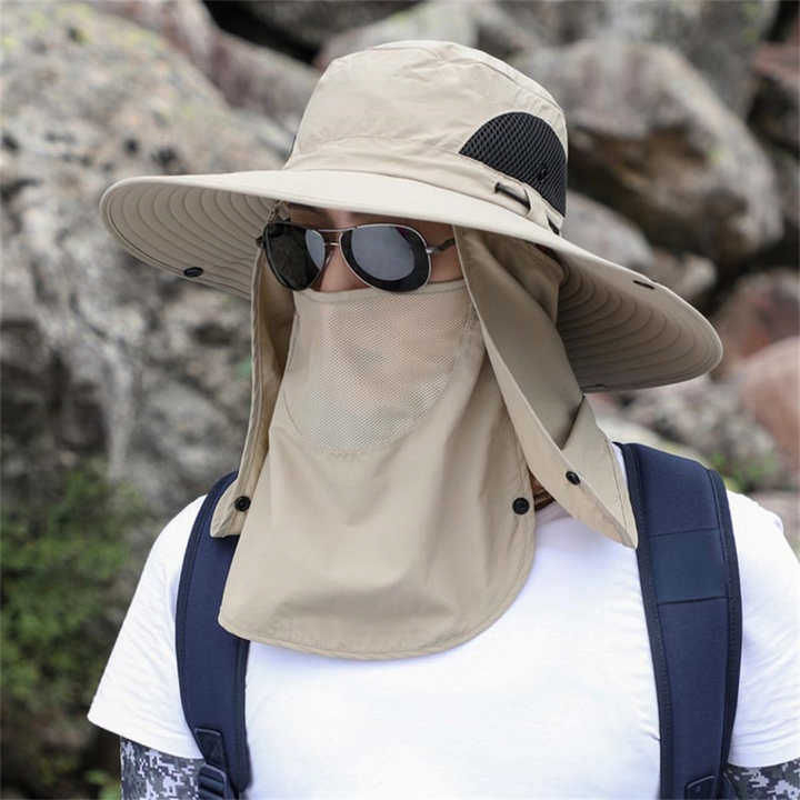 Unisex wide brim sun protection fishing hat, breathable & adjustable for outdoor adventures.