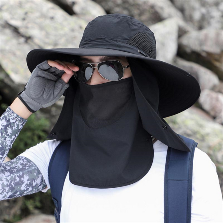 UV protective unisex wide brim fishing hat, breathable for sun safety on hikes & beaches.