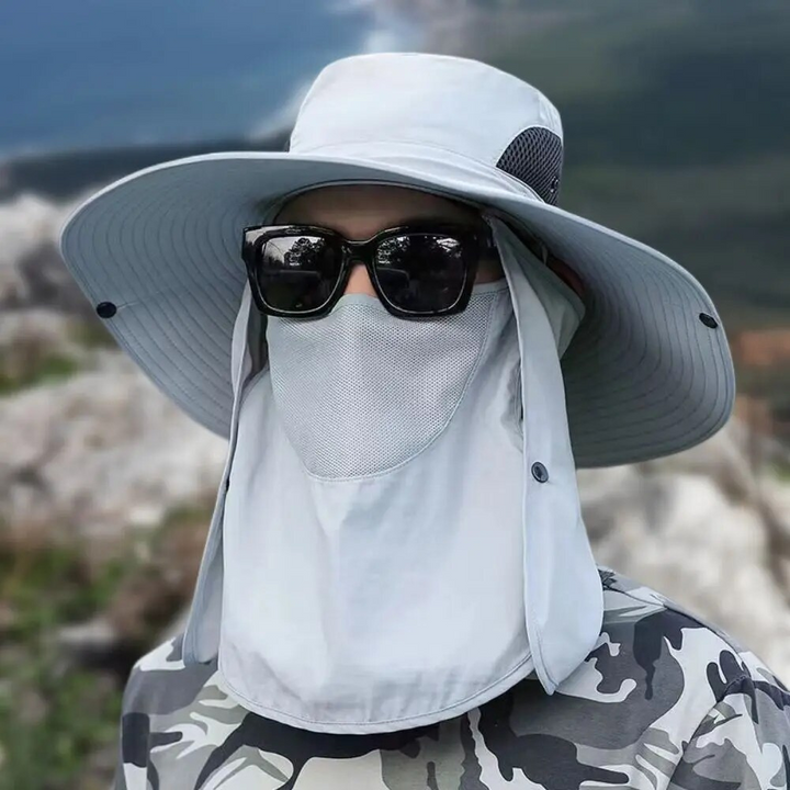 Adventure-ready wide brim sun hat for fishing, hiking, and camping. Adjustable & breathable.
