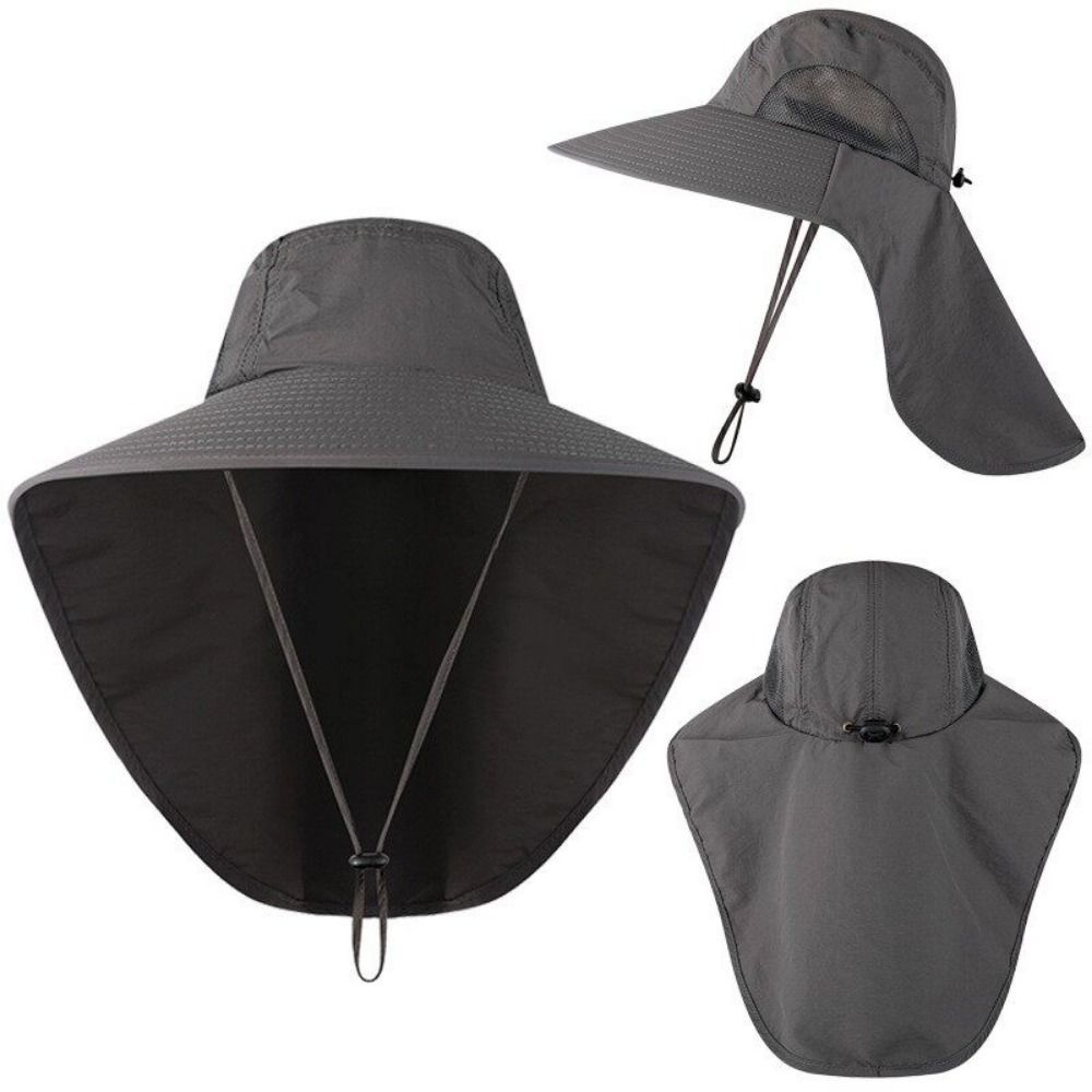 Adjustable wide brim fishing hat with breathable mesh vents for superior sun protection & comfort.