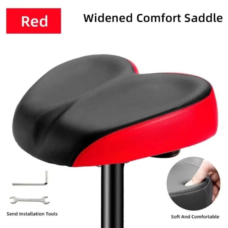 Waterproof wide bike saddle for men and women, providing cushioned support for extended cycling.