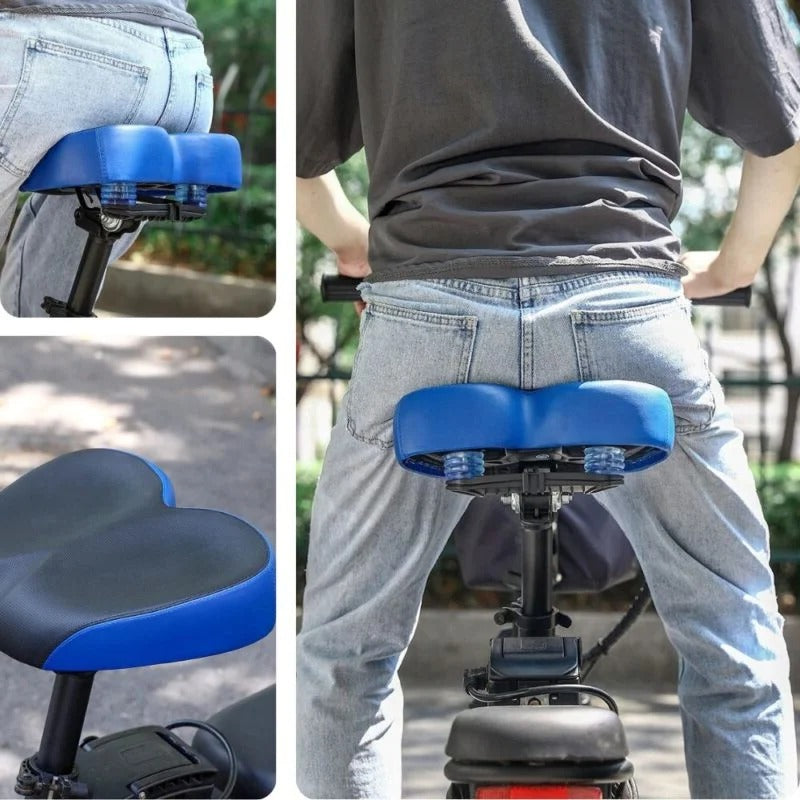 Universal fit comfort bike saddle, extra wide and cushioned for enhanced support during any bike ride.