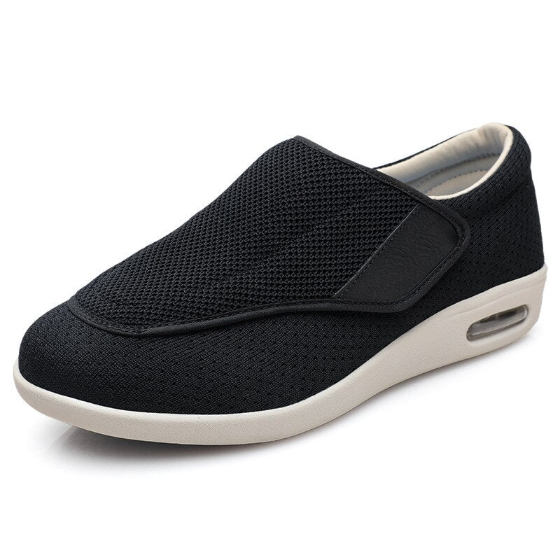 Wide fit orthopedic shoes for diabetics, adjustable closure, ideal for swollen feet, edema, and bunions.