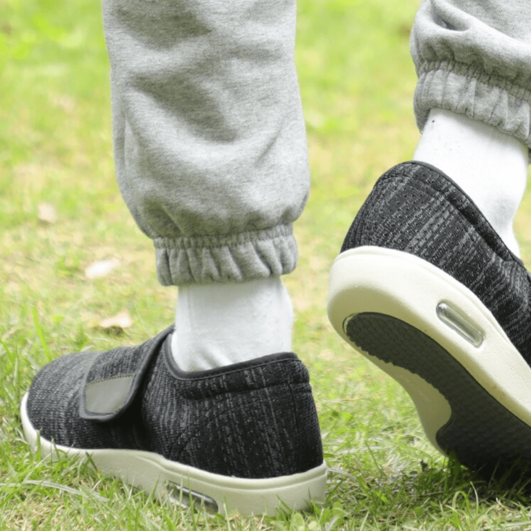 Comfortable diabetic walking shoes, designed for swollen feet, edema, and neuropathy, with non-slip sole.