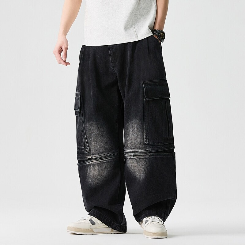 Effortless wide-leg denim pants, unisex design for comfortable, versatile casual & streetwear looks.