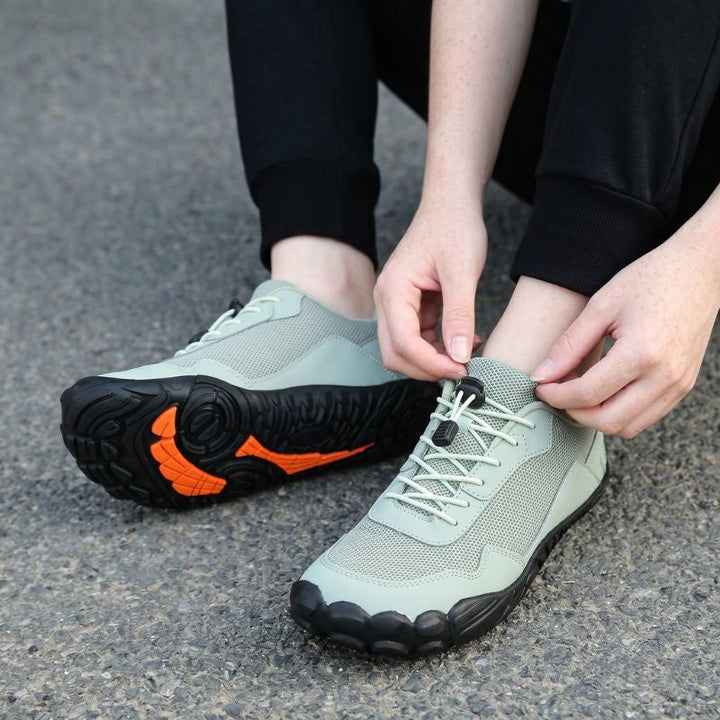 Barefoot feel unisex hiking shoes with a wide toe box for natural movement and orthopedic support.