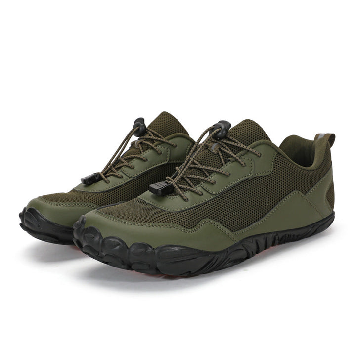 Orthopedic wide toe box hiking shoes, unisex, offering natural movement and zero drop for trails.
