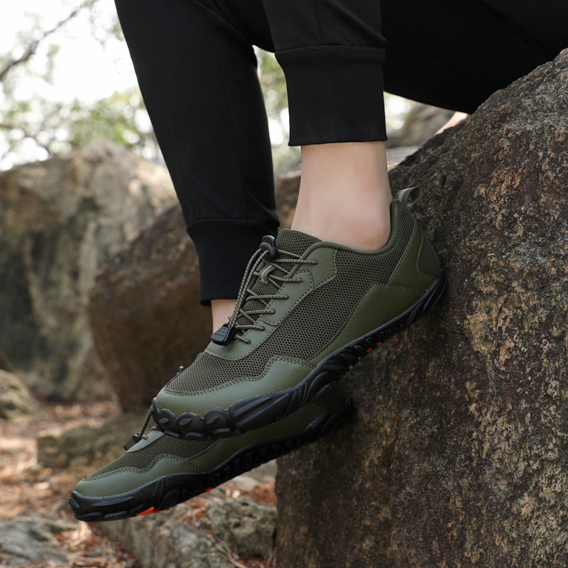 Unisex orthopedic hiking shoes: wide toe box, zero drop, natural fit for comfortable outdoor adventures.