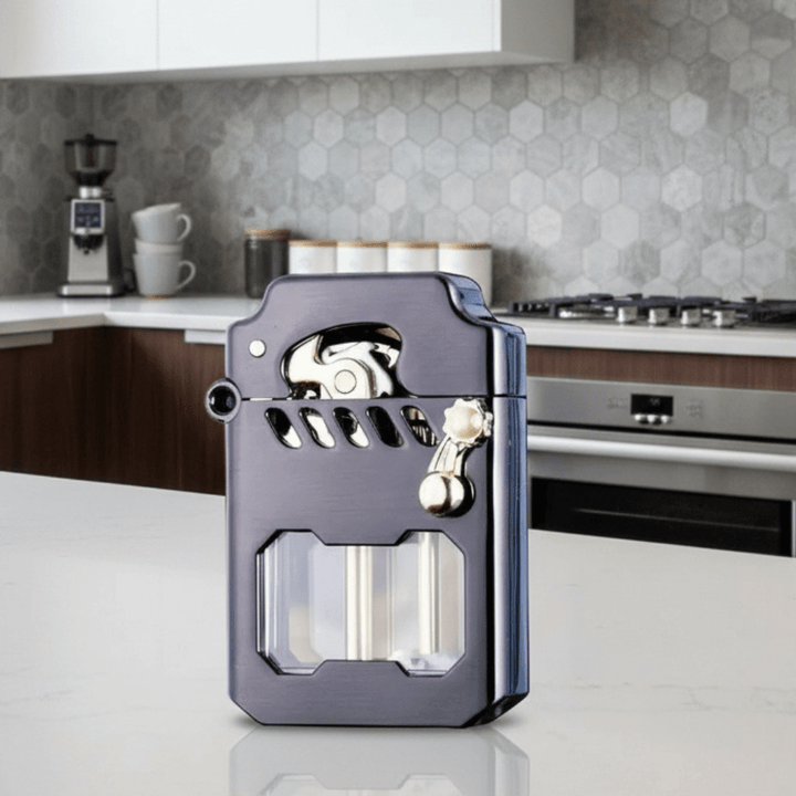 Unisex windproof mechanical gear lighter. Durable metal fire starter for outdoor & everyday carry.