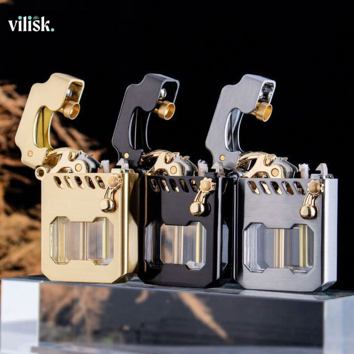 Durable mechanical lighter with visible gears. Windproof flame, perfect unique gift for him or her.
