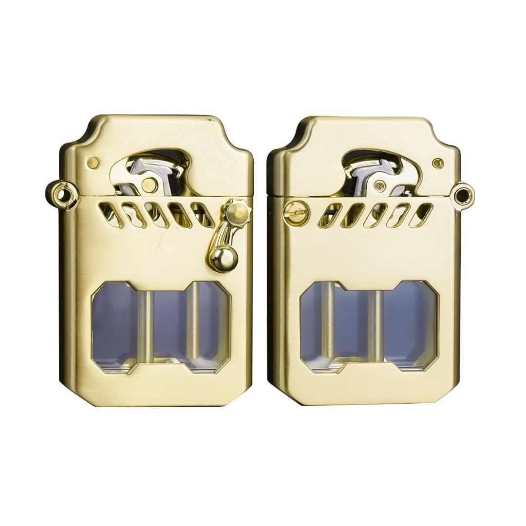 Compact windproof lighter with intricate gear mechanism. A durable metal EDC accessory & stylish gift.