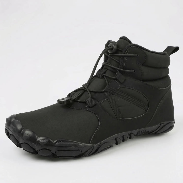 Comfortable unisex barefoot ankle boots featuring a wide toe box for natural foot splay in winter.