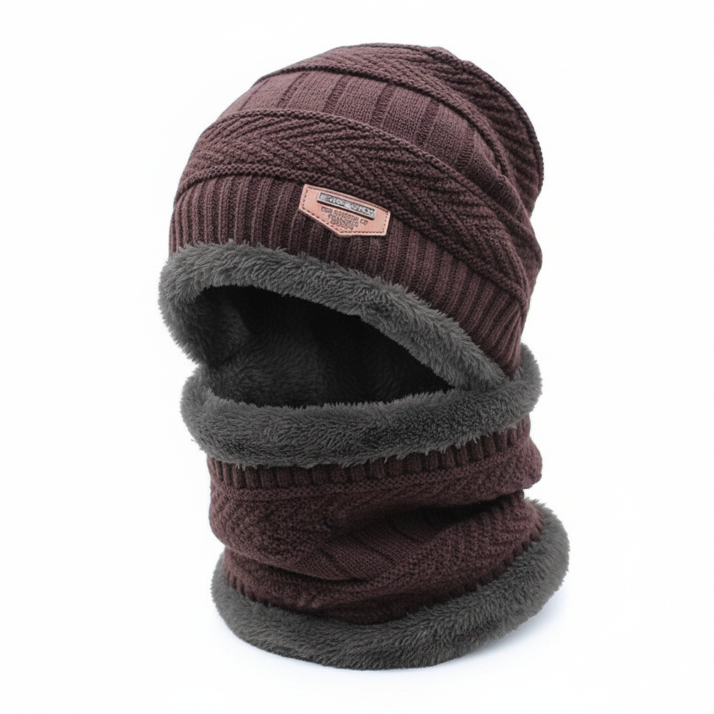 Unisex fleece winter hat with a snugly fitted face protection component.