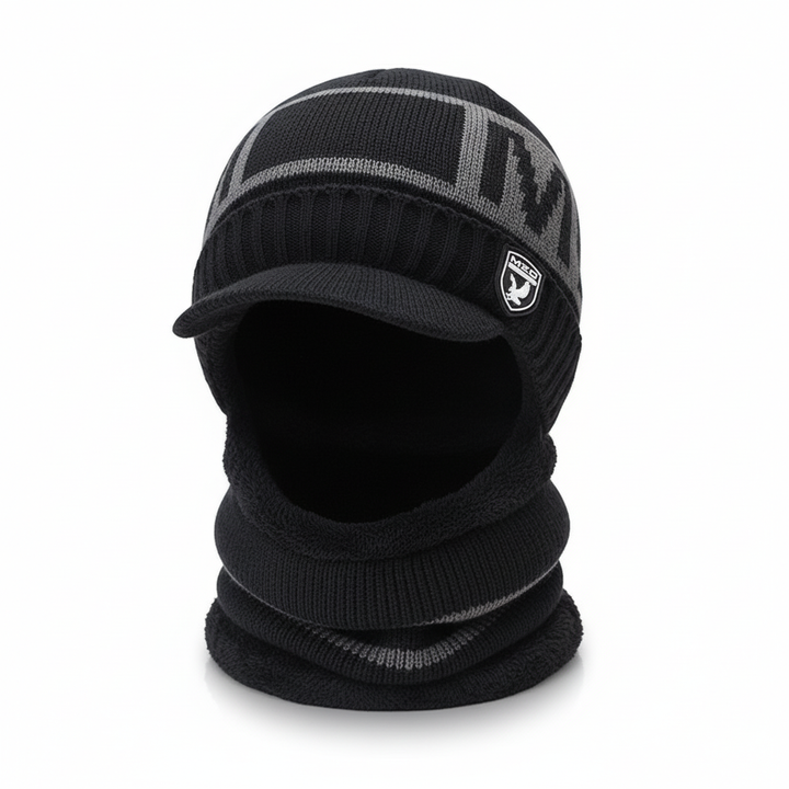 Heavy-duty unisex winter hat with integrated face coverage for extreme conditions.