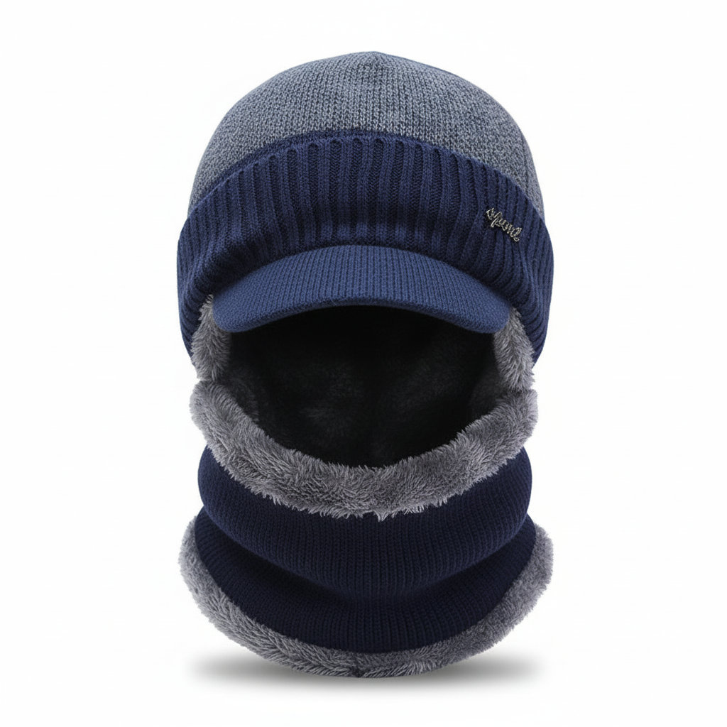 Practical unisex winter cap with a seamless face protection design.