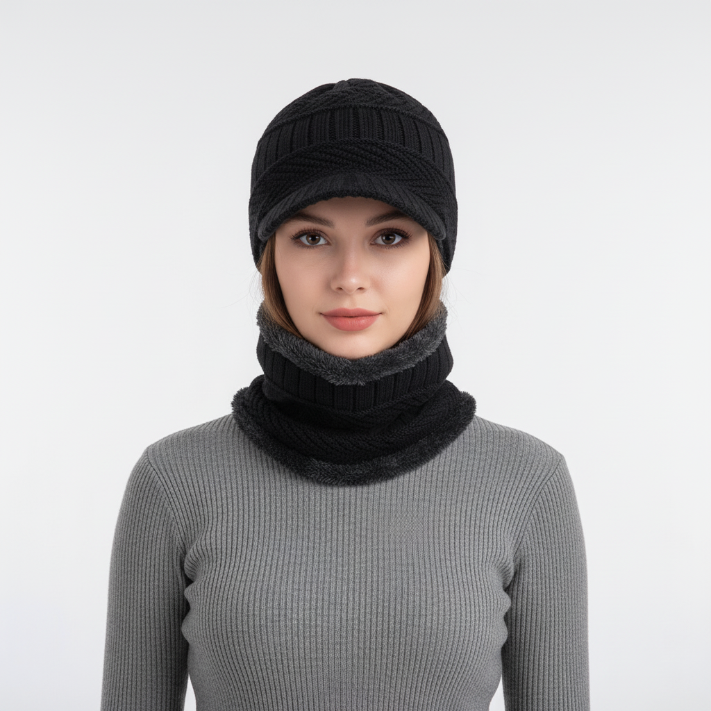 Warm fleece cap for men and women, featuring built-in face protection.