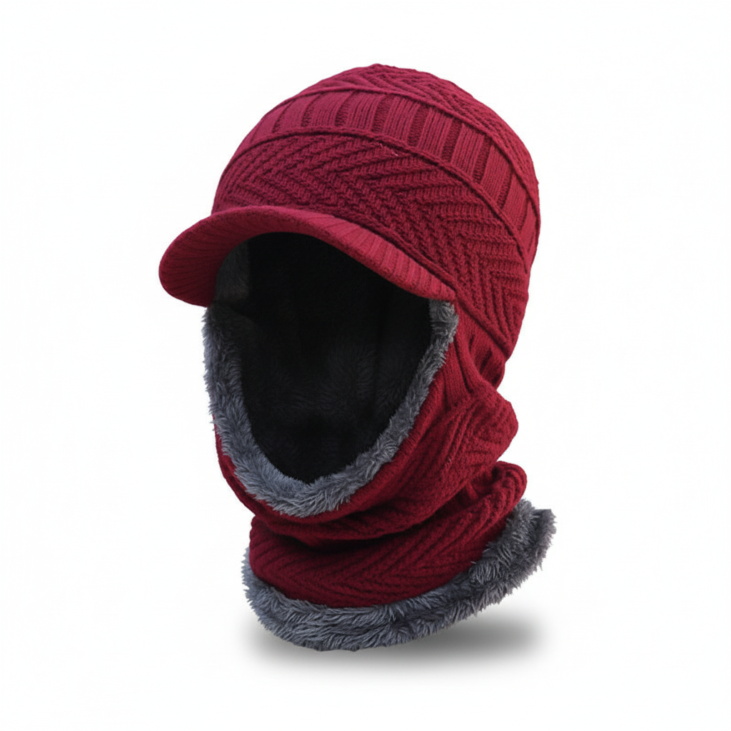 Unisex winter cap providing cold protection for head, ears, and face.
