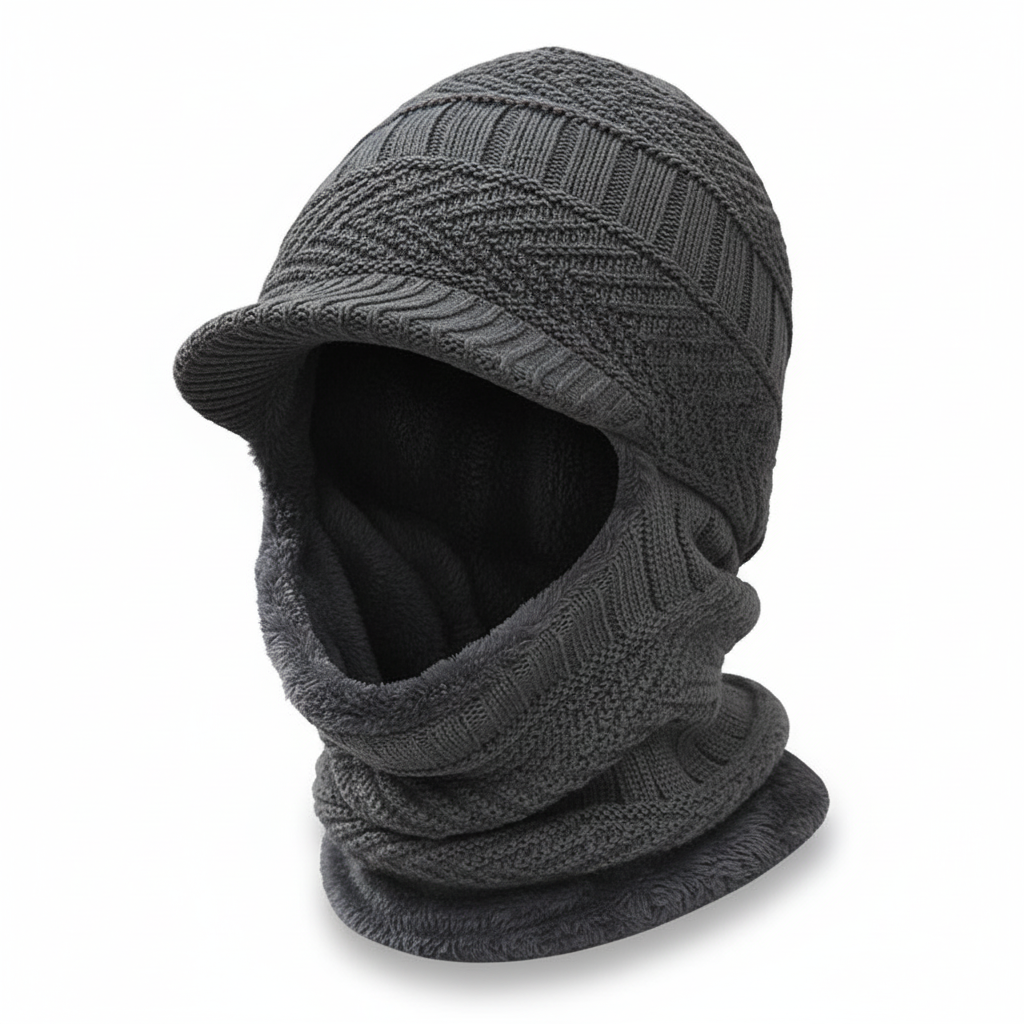 Fleece-lined unisex winter cap, ideal for snow sports with face protection.