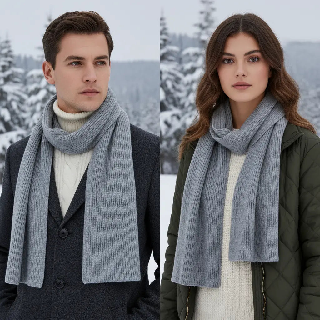 Unisex winter cashmere scarf, soft & warm wrap in classic grey, luxurious neck warmer