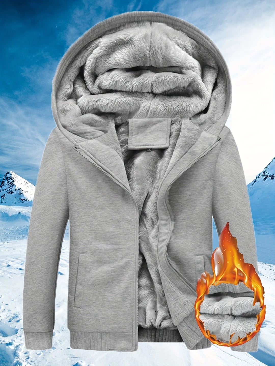 Warm fleece unisex winter jacket with hood, stylish color block design for cold weather.