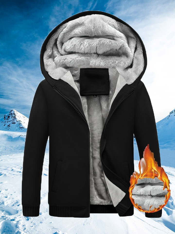 Stylish color block hooded jacket for unisex winter wear, warm fleece outerwear for everyday.