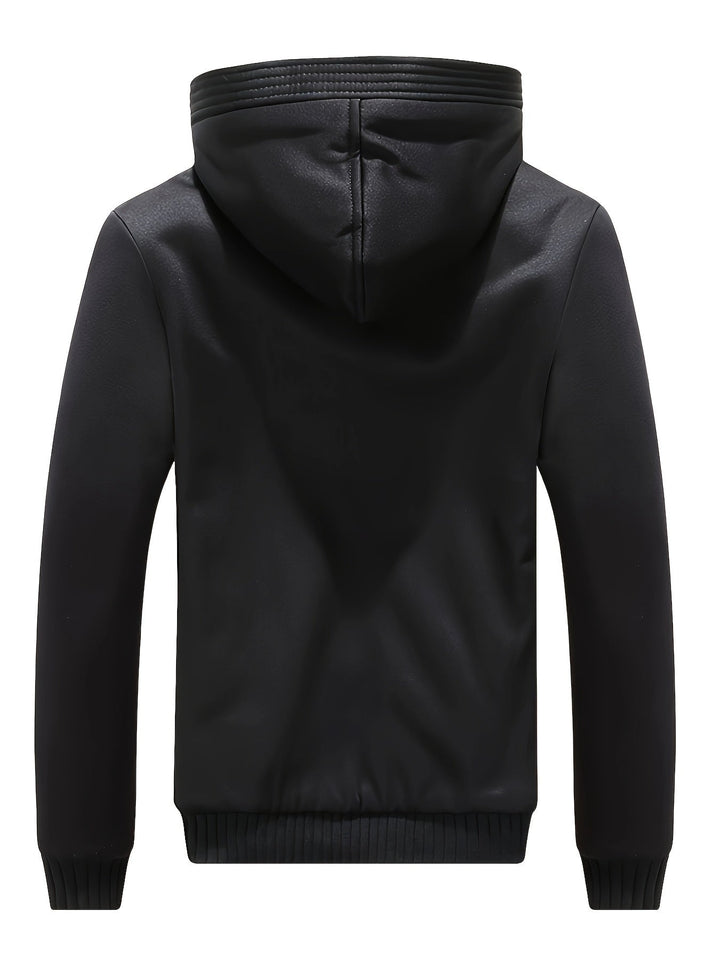 Everyday stylish unisex winter jacket, warm fleece, color block pattern, hooded for comfort.