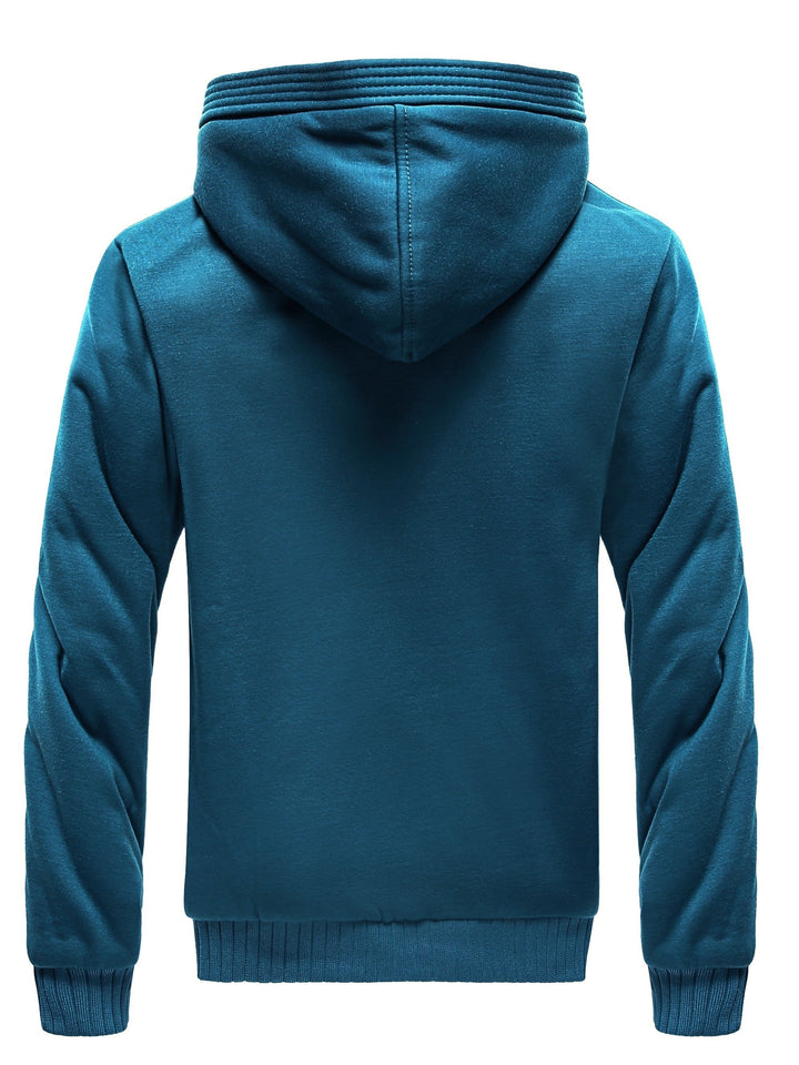Unisex winter hooded jacket, warm fleece & stylish color block for casual wear and outdoor adventures.