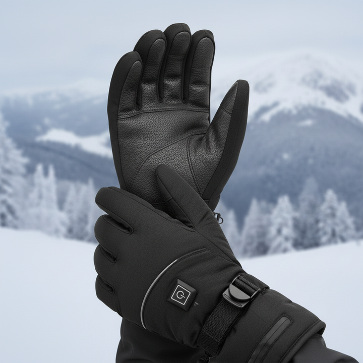 Pair of black heated winter gloves, FrostGuard technology for extreme cold, comfortable fit