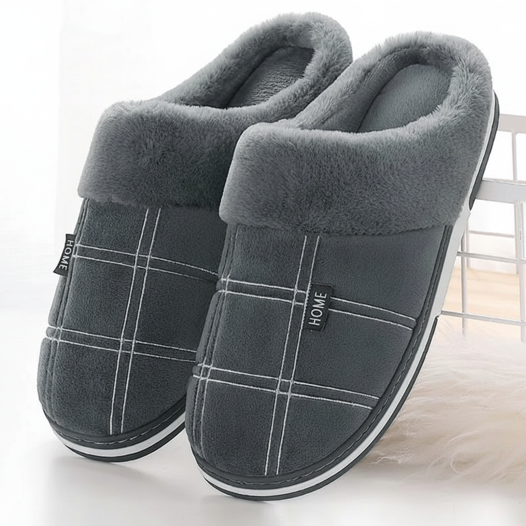 Comfortable unisex patterned house shoes with soft padding and non-slip bottom, ideal for cold weather