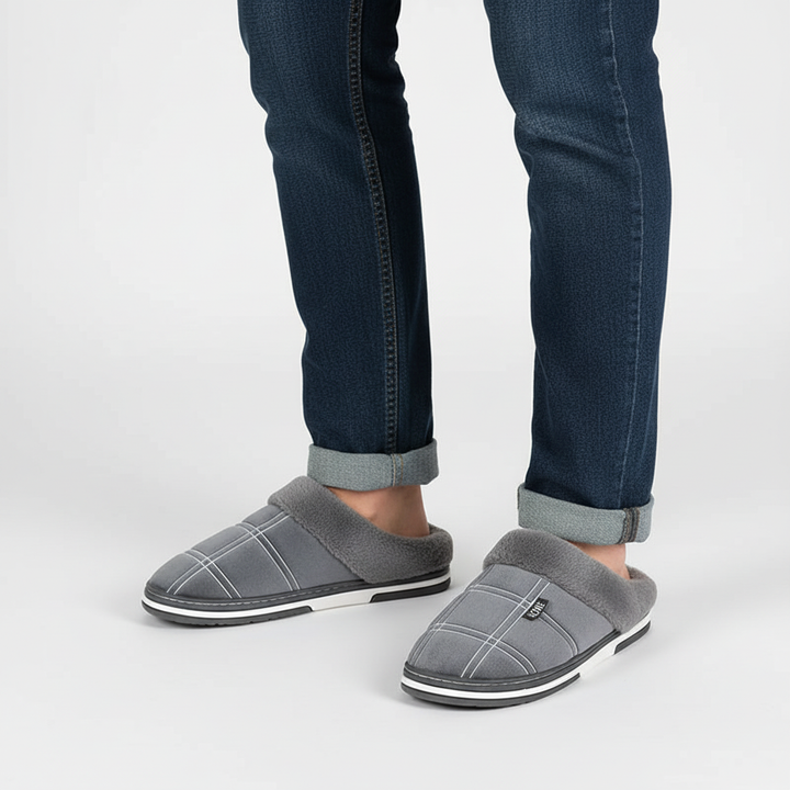 Stylish patterned unisex indoor slippers with thick padding, fleece lining, and a durable non-slip sole