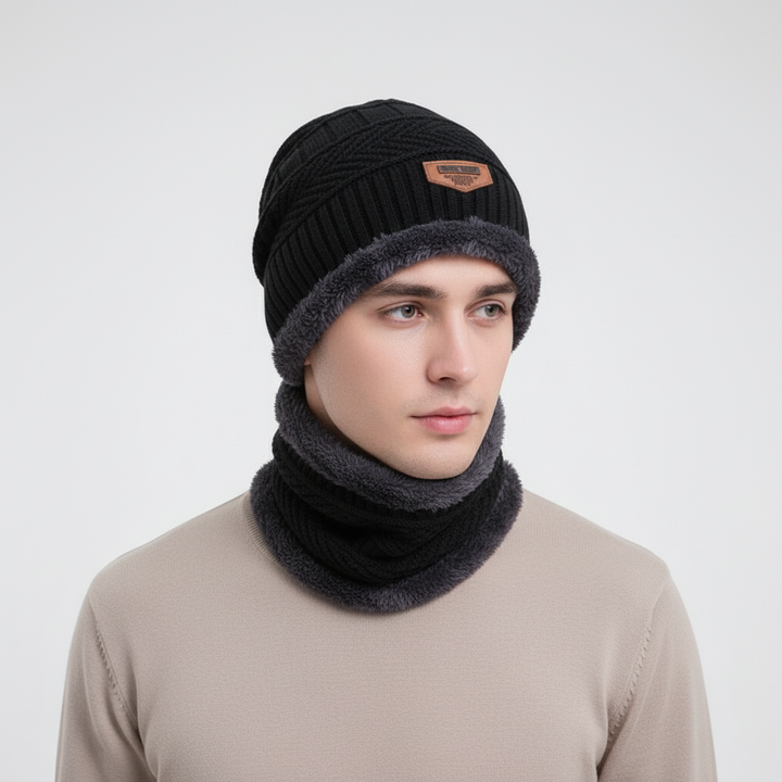 Cream white unisex knit balaclava, integrated visor, soft and warm