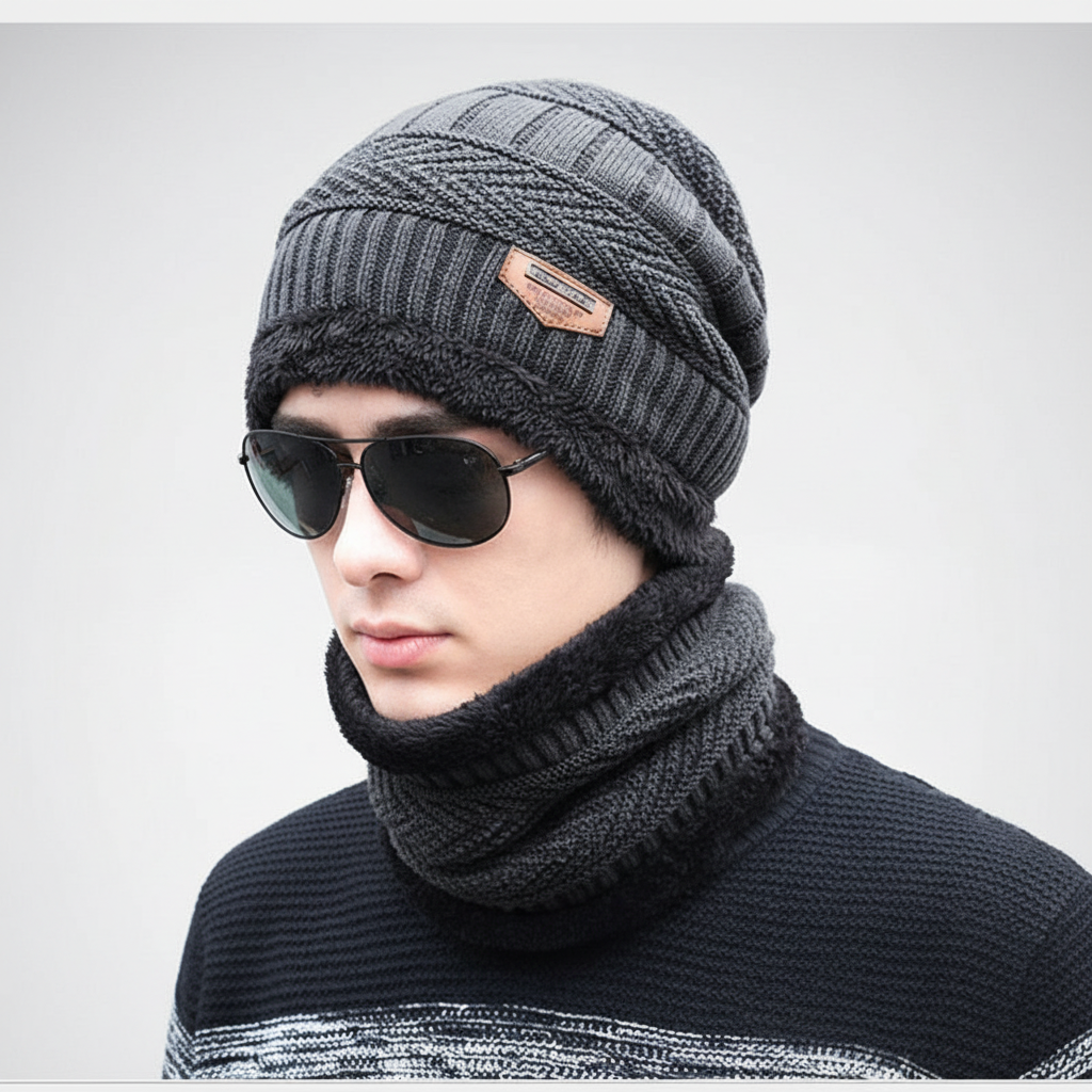 Cream knit balaclava with visor, stylish winter headgear, unisex