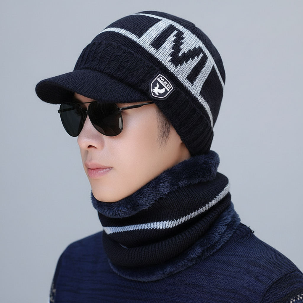 Winter proof knit balaclava with attached visor, unisex fit