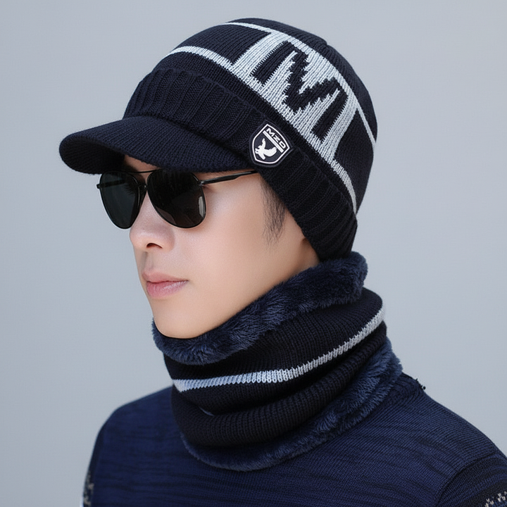 Winter proof knit balaclava with attached visor, unisex fit