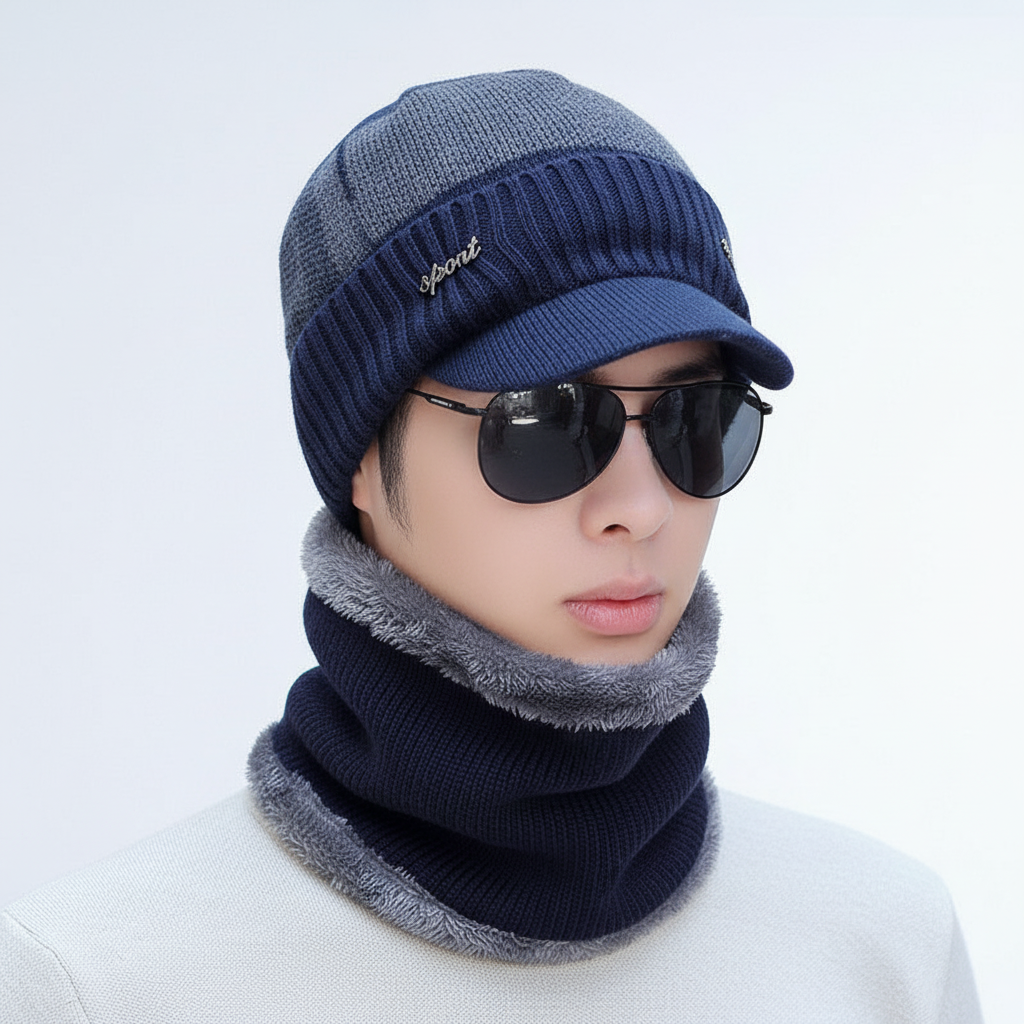 Adjustable knit balaclava with integrated visor, unisex sizing