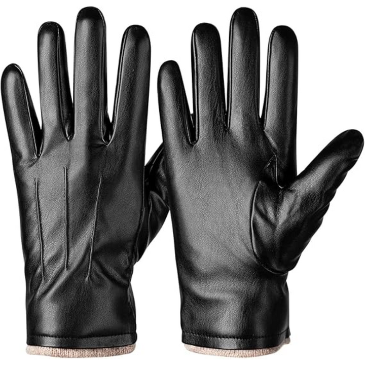 Unisex winter leather touchscreen gloves with wool lining for warmth in cold weather