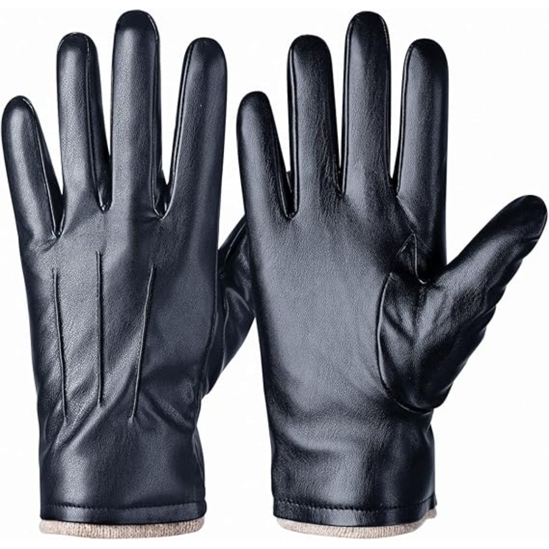 Warm PU leather touchscreen gloves, black, for men and women, driving in winter