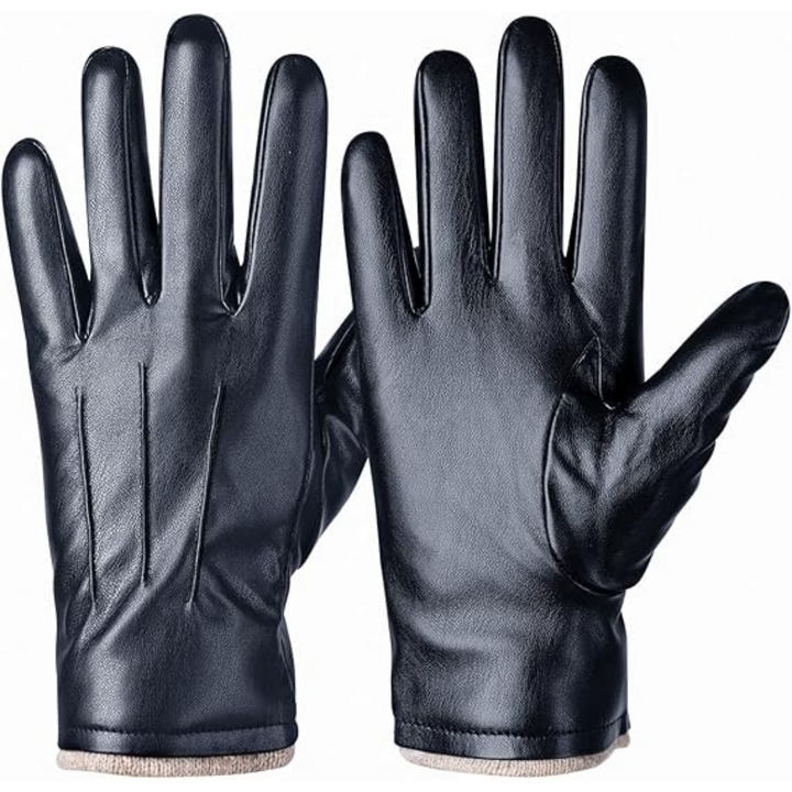 Warm PU leather touchscreen gloves, black, for men and women, driving in winter