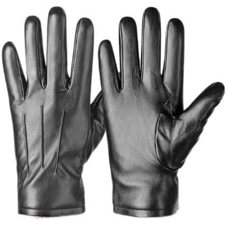 Black leather touchscreen gloves for winter, featuring a soft wool lining for comfort