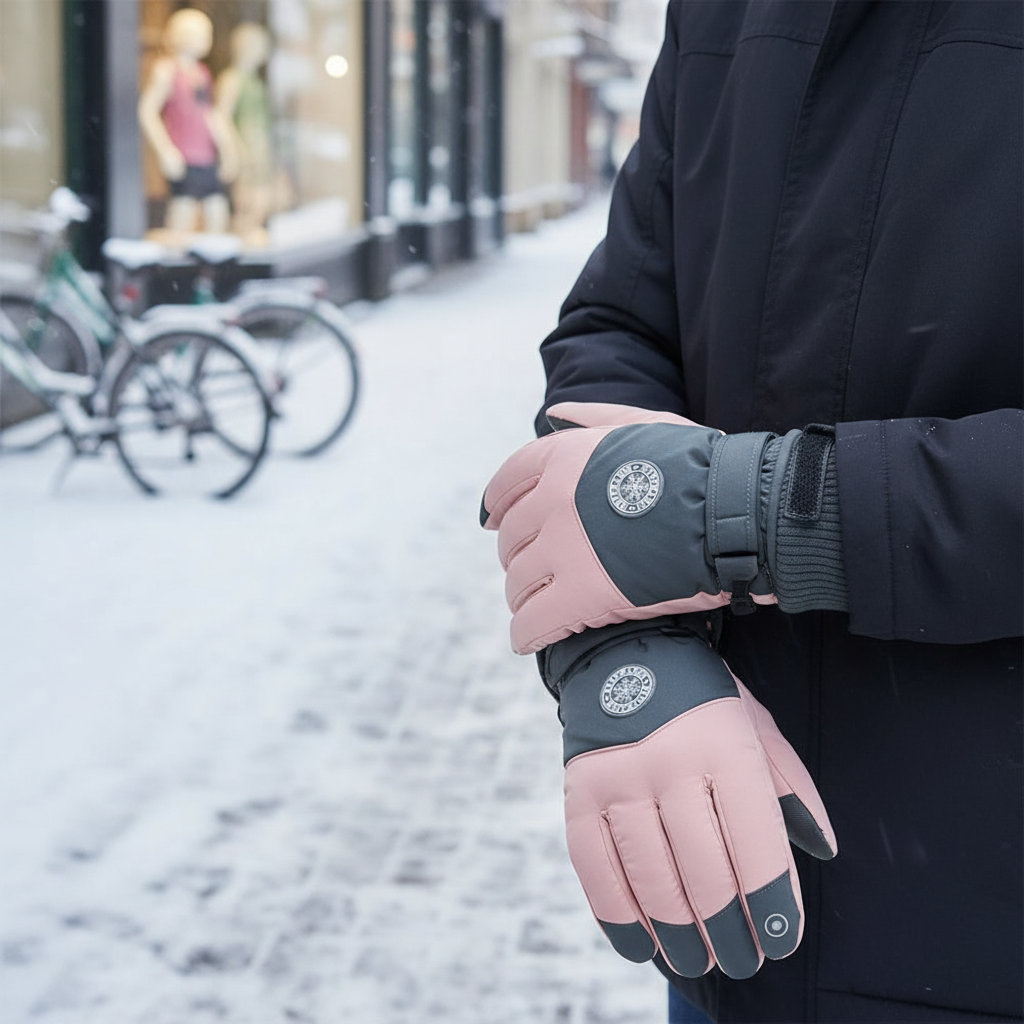 Unisex winter thermal touchscreen gloves with fleece lining, black, for cold weather outdoor activities