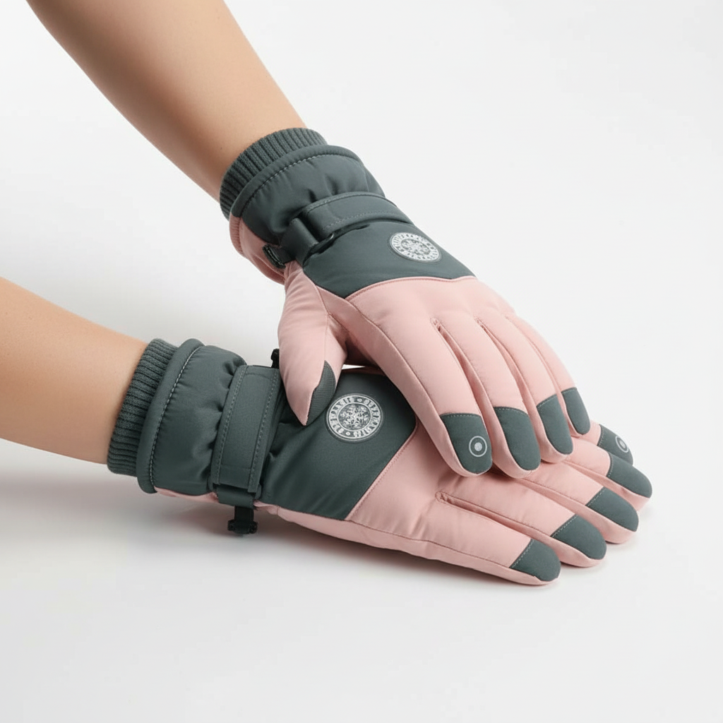 Unisex thermal gloves for winter, black with grey accents, ideal for snow and outdoor sports