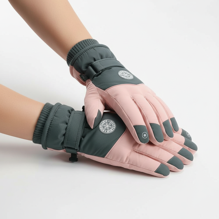 Unisex thermal gloves for winter, black with grey accents, ideal for snow and outdoor sports
