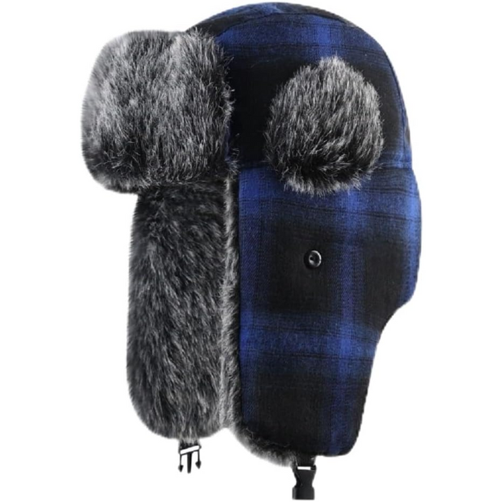 Unisex winter trapper hat with luxurious faux fur lining & ear flaps, ideal for extreme cold weather.
